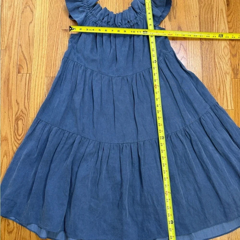 ULLA JOHNSON Olivia Off-the-Shoulder Tiered Ruffle Chambray Denim Linen Dress 2 - Picture 15 of 16